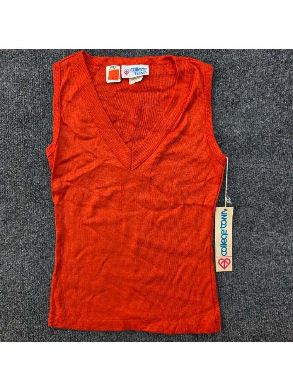 Vintage 80s College Town Cotton V Neck Sweater Vest S Red Preppy USA Dopamine